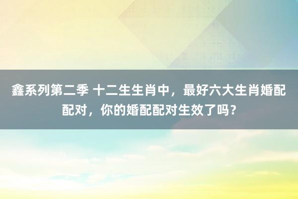 鑫系列第二季 十二生生肖中，最好六大生肖婚配配对，你的婚配配对生效了吗？